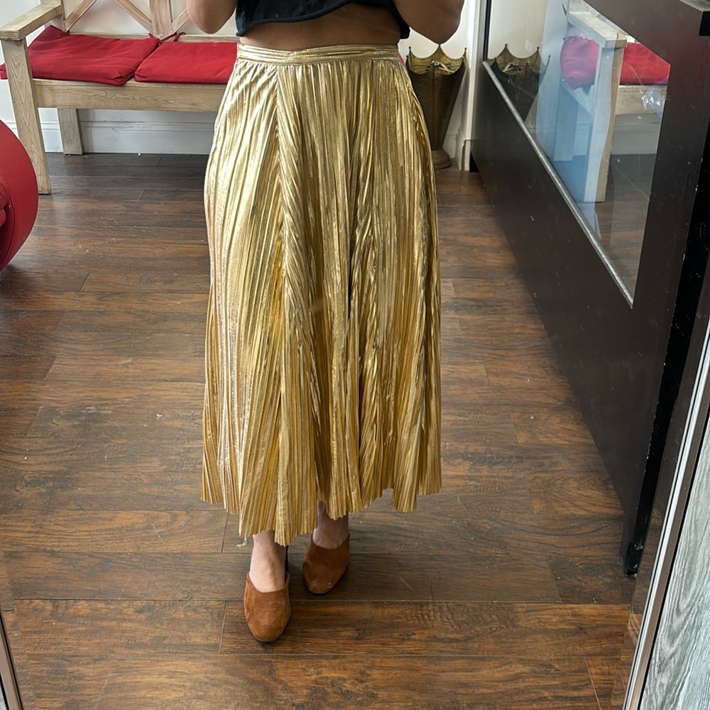 Anthropologie Mauve golden pleaded midi skirt